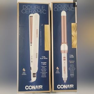 Conair Double Ceramic Flat Iron 1 Inch Flat Iron + Curling Iron set *open box